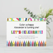 Colorful Crayon Any Age Child Birthday Uitnodiging (Staand voorkant)