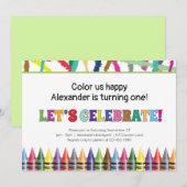 Colorful Crayon Any Age Child Birthday Uitnodiging (Voorkant / Achterkant)