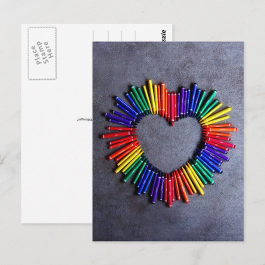Colorful Crayon Heart Briefkaart (Voorkant / Achterkant)