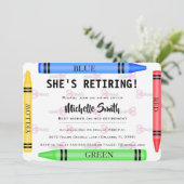 Colorful Crayon Teacher Retirement Invite Kaart (Staand voorkant)