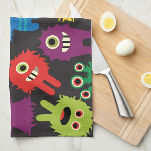 Colorful Crazy Fun Monsters Creattern Theedoek (Quarter Fold)