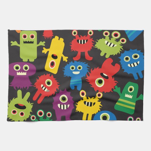 Colorful Crazy Fun Monsters Creattern Theedoek (Horizontaal)