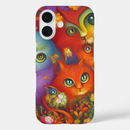 Colorful Crazy Kitty Cat Kitten Collage iPhone 16 Hoesje