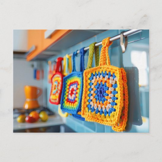 Colorful Crochet Pot Holders Made From Granny Squa Briefkaart (Voorkant)