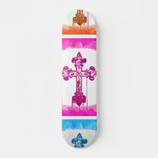 Colorful Crosses Christelijke Pop Collage Skateboard (Voorkant)