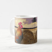 Colorful Crowing Rooster en Hay Bales Koffiemok (Voorkant links)