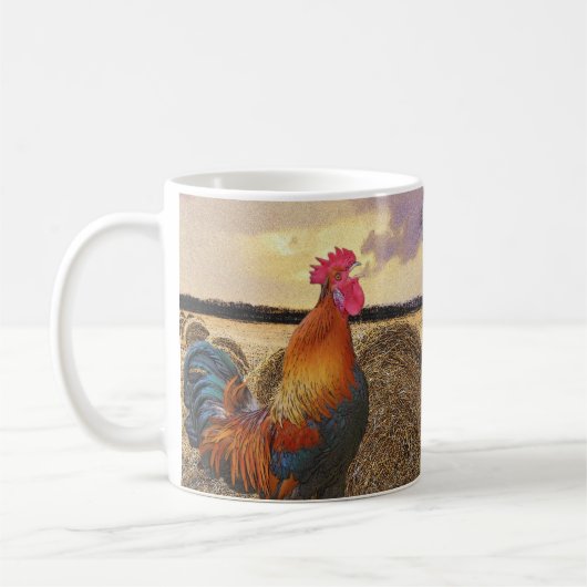 Colorful Crowing Rooster en Hay Bales Koffiemok (Links)