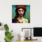 Colorful Crowned Lonely Princess Poster (Thuiskantoor)