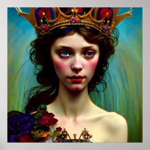 Colorful Crowned Lonely Princess Poster