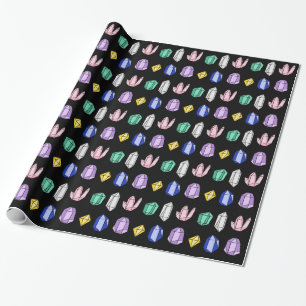 Colorful Crystals Pattern Black Cadeaupapier