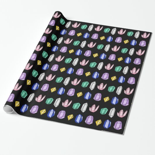 Colorful Crystals Pattern Black Cadeaupapier (Uitgerold)