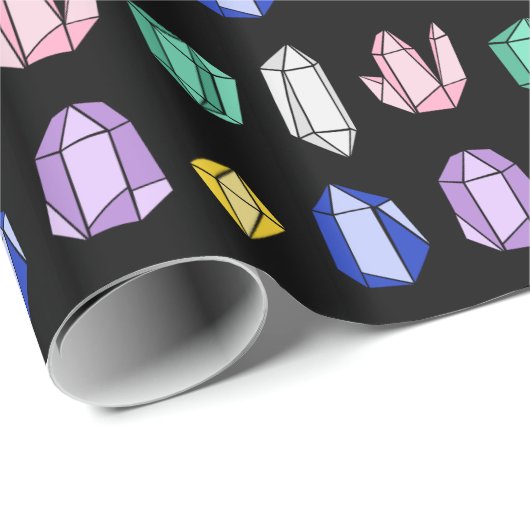 Colorful Crystals Pattern Black Cadeaupapier (Rol Hoek)