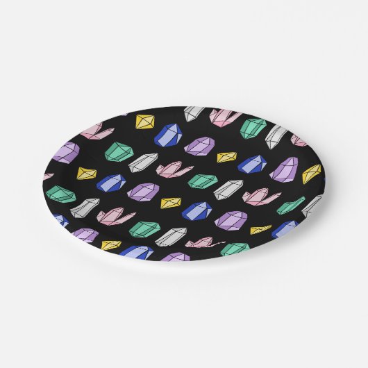 Colorful Crystals Pattern Black Papieren Bordje (Gekanteld)