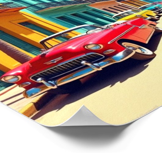 Colorful Cuban Street with Classic Cars  Poster (Hoek)