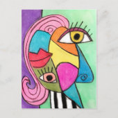 Colorful Cubism Abstract Face Fun Whimsical Art Briefkaart (Voorkant)