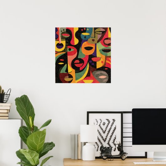 Colorful Cubism Abstract Faces Poster (Thuiskantoor)