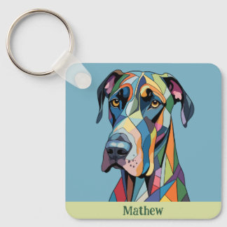 Colorful Cubist Great Dane  Sleutelhanger