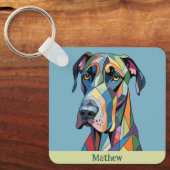 Colorful Cubist Great Dane  Sleutelhanger (Voorkant)