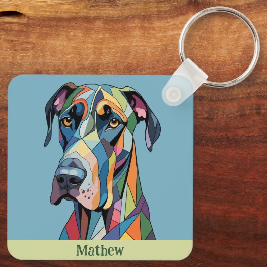 Colorful Cubist Great Dane Sleutelhanger (Achterkant)