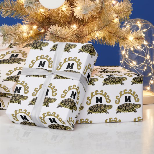 Colorful Cumberland Slider Turtle Monogram Cadeaupapier (Feestdagen)