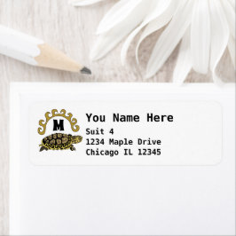 Colorful Cumberland Slider Turtle Monogram Etiket
