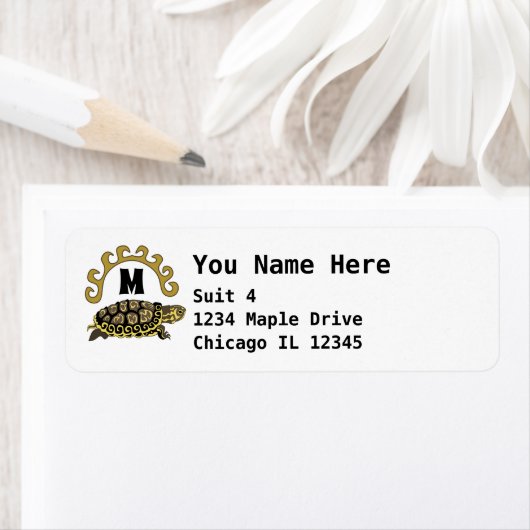 Colorful Cumberland Slider Turtle Monogram Etiket (Insitu)