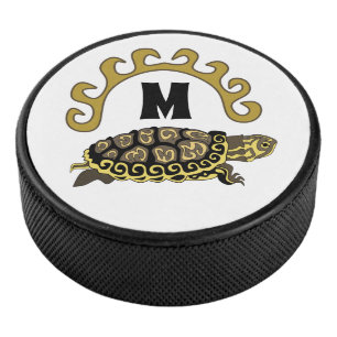 Colorful Cumberland Slider Turtle Monogram Hockey Puck