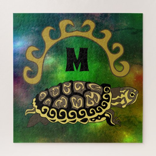 Colorful Cumberland Slider Turtle Monogram Legpuzzel (Verticaal)
