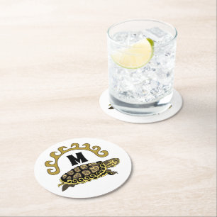 Colorful Cumberland Slider Turtle Monogram Ronde Kartonnen Onderzetter