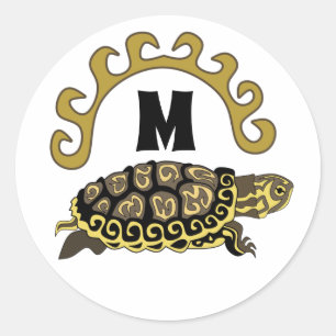 Colorful Cumberland Slider Turtle Monogram Ronde Sticker