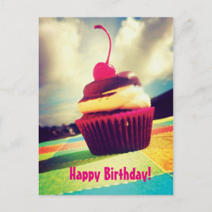 Colorful Cupcake met Cherry op top Briefkaart