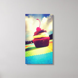 Colorful Cupcake met Cherry op top Canvas Afdruk