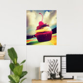 Colorful Cupcake met Cherry op top Poster (Thuiskantoor)