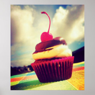 Colorful Cupcake met Cherry op top Poster