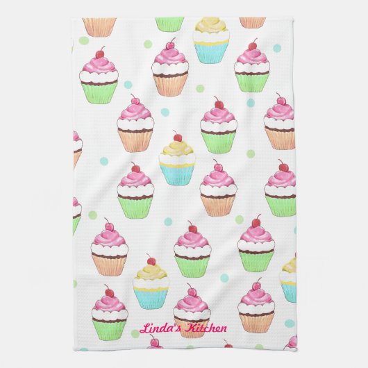 Colorful Cupcake Tea Towel Theedoek (Verticaal)