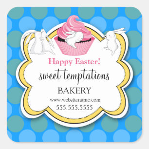Colorful Cupcake Whimsical Bunnies Bakery Vierkante Sticker