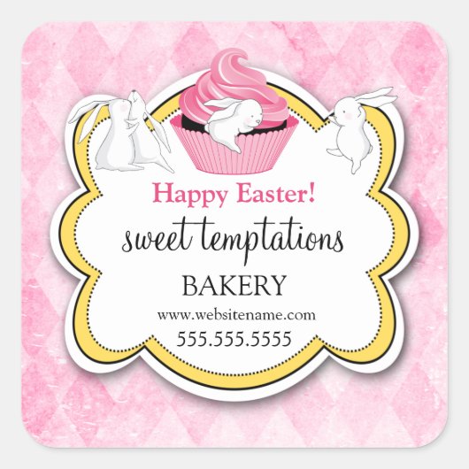 Colorful Cupcake Whimsical Bunnies Vierkante Sticker (Voorkant)
