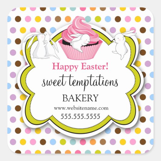 Colorful Cupcake Whimsical Bunnies Vierkante Sticker (Voorkant)