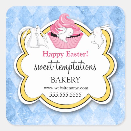 Colorful Cupcake Whimsical Bunnies Vierkante Sticker (Voorkant)