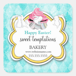 Colorful Cupcake Whimsical Easter Bunnies Vierkante Sticker