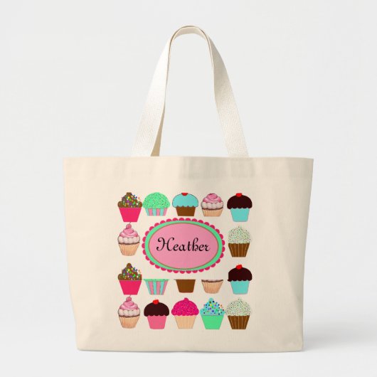 Colorful Cupcakes - Gepersonaliseerd Grote Tote Bag (Voorkant)