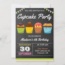 Colorful Cupcakes Kids Birthday Party Invitation Kaart