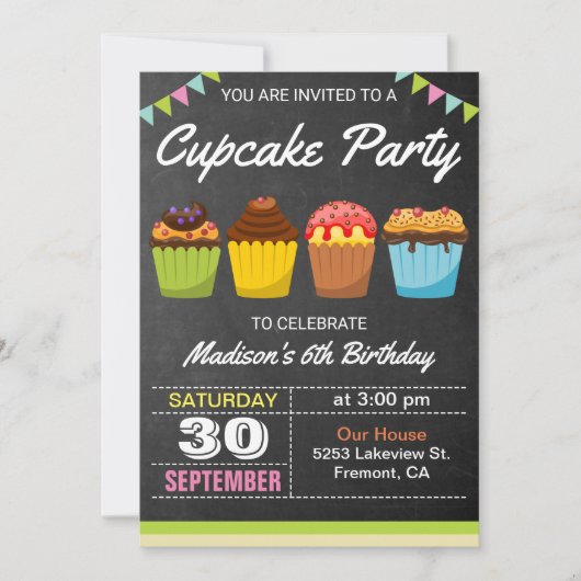 Colorful Cupcakes Kids Birthday Party Invitation Kaart (Voorkant)