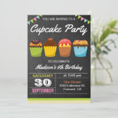 Colorful Cupcakes Kids Birthday Party Invitation Kaart (Staand voorkant)
