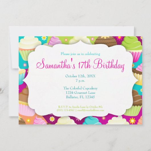 Colorful Cupcakes "Let's Party" Kaart (Achterkant)