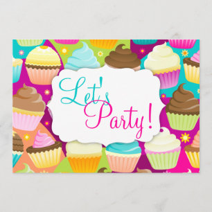 Colorful Cupcakes "Let's Party" Kaart