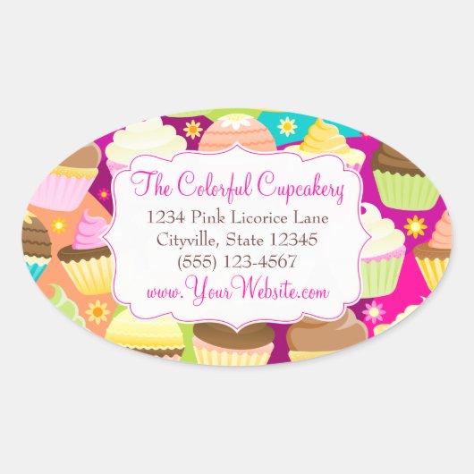 Colorful Cupcakes Ovale Sticker (Voorkant)