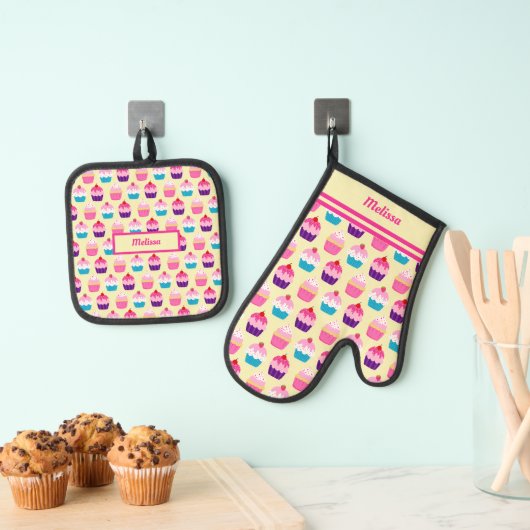 Colorful Cupcakes Ovenwant & Pannenlap Set (Insitu(Ophanging))
