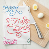 Colorful Cursive Happy Birthday Pattern Theedoek (Quarter Fold)