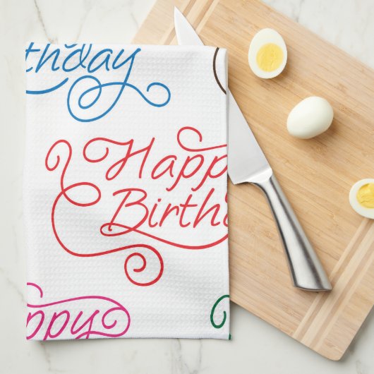 Colorful Cursive Happy Birthday Pattern Theedoek (Quarter Fold)